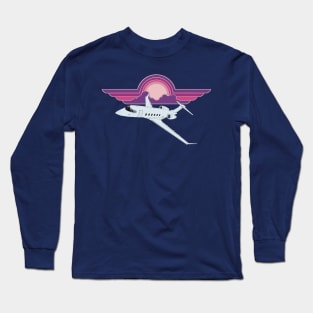 Bombardier Challenger 350 Jet Sunrise Pilot Wings Retro Aviation Design Long Sleeve T-Shirt